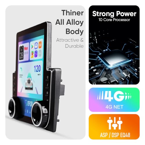 Image of MEGAAUDIO V97 9.7 inch Tesla Diamond 2K Player Car Android 13 MTK Processor Stereo IPS Touch Screen 4+64 4G WiFi Wireless Carplay Android Auto GPS Navigation Bluetooth DSP Band with Dual Rotary Knob