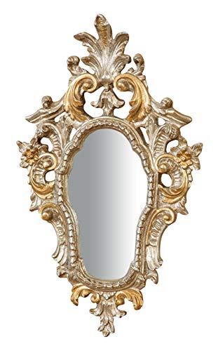 MATERIALE - Lo specchio vintage da parete è realizzato interamente in legno e rifinito con un color argento anticato che lo rende uno specchio ingresso da parete elegante e classico