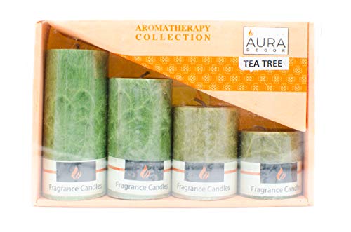 Aura Decor - Juego de 4 velas de pilar con acabado de mármol (2...