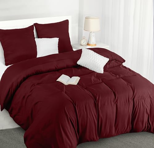 Image of Utopia Bedding Duvet Cover Set 200x200 - Microfiber Comforter Cover 200x200 cm + 2 Pillowcases 80x80 cm - Burgundy