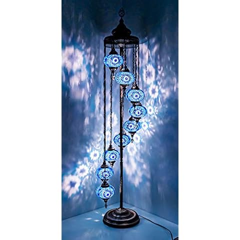 WISHICIOUS - Turkish Mosaic Globe Floor Lamp - 9 Big Globe Turkish Lamp, Moroccan Boho Floor Lamp (Blue Floor Lamp) Cover