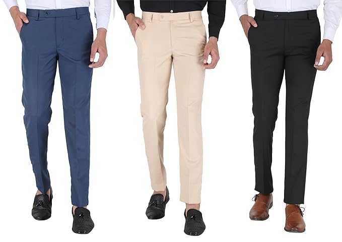 Image of ABLESTAR Men's Polycotton Slim Fit Formal Trouser - Spendex Cotton Casual Pant for Men - Breathable, Lightweight, Adjustable Formal Trouser for Men - Pack of 3