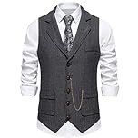 maxToonrain Classic Mens Tweed Suit Vest Casual Sleeveless Jacket Herringbone Waistcoat for Tuxedos (Classic Black, Medium