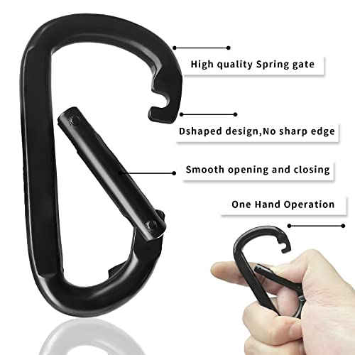 Carabiner Clip, 3" Heavy Duty Small Carabiner for Hammocks, Camping Accessories, Hiking, Keychains, 880 lbs, Black - Image 4