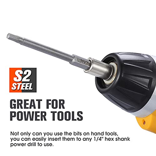 Rexbeti 12 Piece Hex Head Allen Wrench Screwdriver Bit Set, 1/4 Inch Hex Shank S2 Steel Magnetic 3 Inch Long Drill Bits, 1/16-3/8 Inch(Hex Head) #TOP5