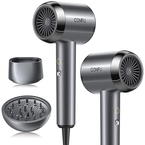 CONFU Diffuser Hair Blow Dryer - Plasma Ionic Professional 1600 Watt Hairdryer Fast Drying for Curly Hair Anti Frizz - Lightweight Portable Ion Blower Dryer for Women & Men