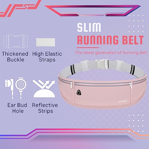 Image of USHAKE Slim Running Belt, Workout Fanny Pack for Men Women,Exercise Waist Pack for Apple iPhone Holder, Runner Belt for Running Walking Cycling Camping Gym Light Pink