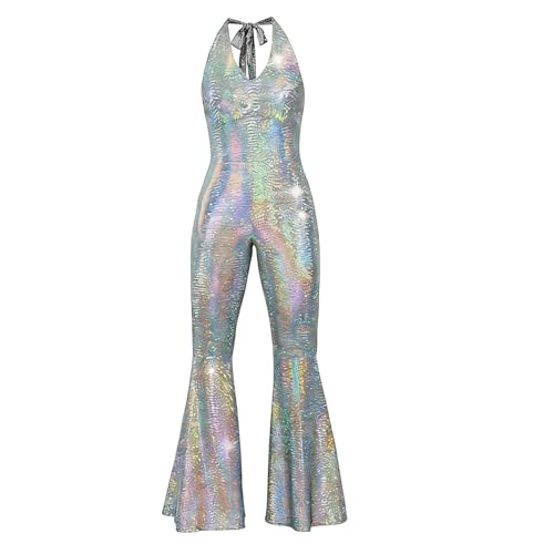 Combinaison paillettes femme élégante à jambes évasées pour soirée