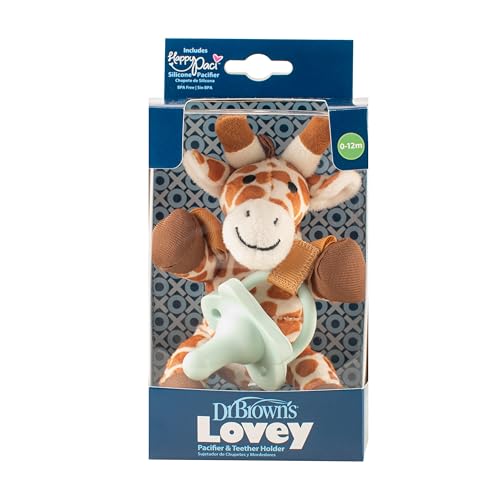 Image of Dr. Brown's Baby Lovey Pacifier & Teether Holder, 0-12m, Giraffe with Light Green HappyPaci, 100% Silicone, 0-6 m (Packaging May Vary)