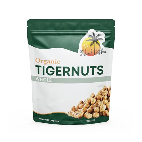 Skyland Kitchen Whole Organic Tigernuts, 16oz Bag, Gluten-Free, Raw Snack. Edible tubers, free of all allergens.