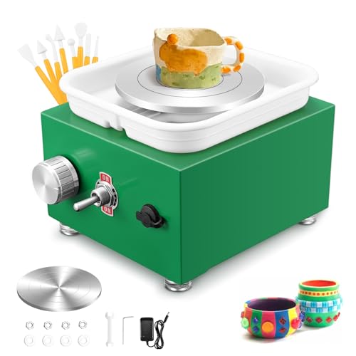 Mini Elektrisch Töpferscheibe, Couleeur 2000RPM Elektrische Töpferscheibe Maschine, Töpferscheibe Keramik mit Abnehmbarem ABS-Becken und 6.5/10CM Drehteller-Drehmaschine, DIY-Keramikwerkzeug(Grün)