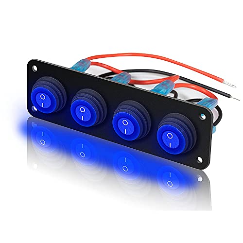 Riloer Panel de interruptor basculante de palanca Disyuntor LED 4 Gang, 12 V 20 Amp Panel de interruptor Disyuntor LED, SPST ON/Off Panel de interruptor basculante marino o de barco