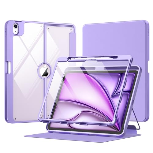 MoKo for iPad Air 13-Inch Case (M4/M3/M2) 2026/2025/2024 with Pencil Holder, Heavy Duty 13 Inch iPad Air Case [Built-in Screen Protector], Clear Back, Multi-Angle Magnetic Stand, Purple