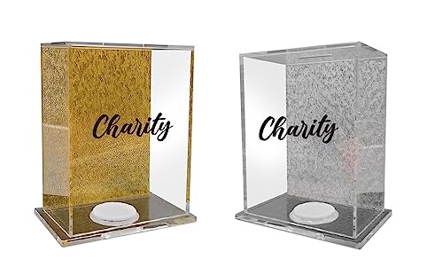 Boîte caritative transparente en Lucite avec fond argenté chic - 2