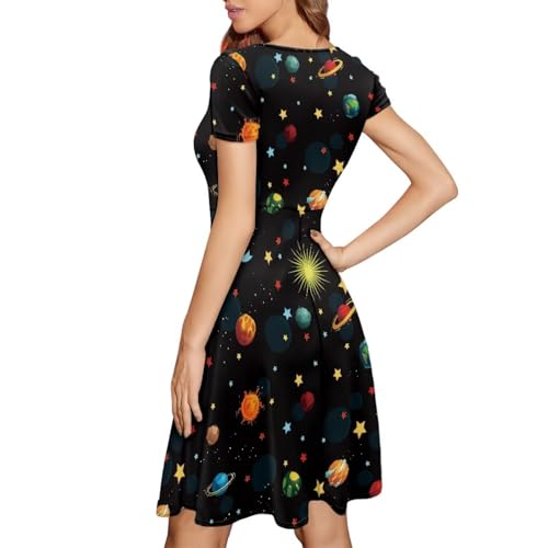 Image of AFPANQZ Womens Casual Summer Lightweight Vintage Dress Short Sleeve Midi Dress Knee-Long Luxury Formal Dress