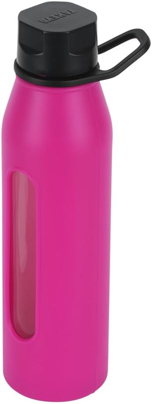 Takeya 22 Ounce Classic Glass Water Bottle with Silicone Sleeve and Twist Cap, Fuchsia