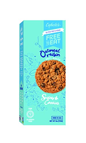 Cybele’s Free To Eat Gluten-Free & Vegan Cookies - Plant-Based, Dairy, Soy, & Nut Free - Soft-Baked School Safe Snack For Kids & Adults - 12 Cookies Per 6 oz Box (Oatmeal Raisin, Pack of 1)