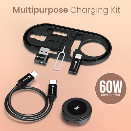 Image of Portronics Snapcase 6 60W Multifunctional Fast Charging Data Cable Kit with Wireless Watch Charging Slot, Conversion Set USB A & Type C to Type C /Lightning, Data Transfer, Sim Storage, Sim Eject Pin