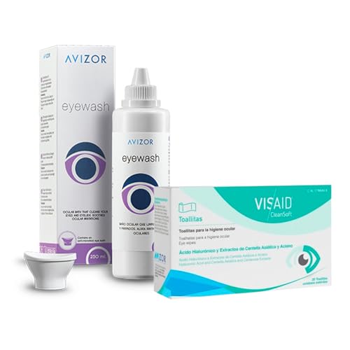 Pack Limpieza Ocular Completa: Eyewash 250ml + Toallitas Oculares CleanSoft 20ud - Baño Ocular y Toallitas Higiene Ocular y Párpados con Ácido Hialurónico | Kit Avizor
