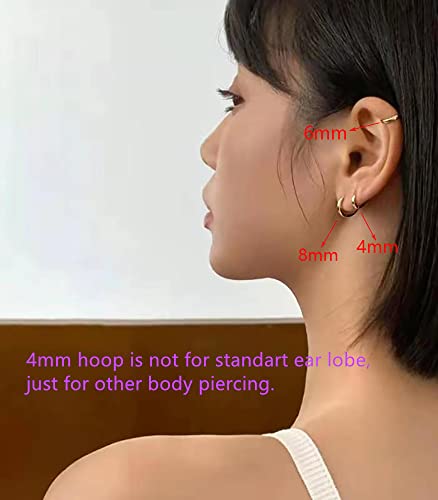 Minimalist Tiny Small Hoop Earrings for Women Girls 925 Sterling Silver Gold Plated Polished Mini Huggie Hoops Cartilage Cuff Helix Thin Wrap Hypoallergenic Simple Jewelry (22g/4mm Gold)2