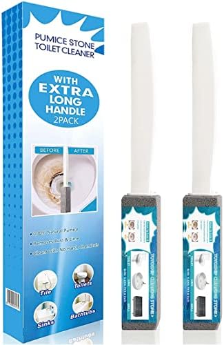 Pumice Stone for Toilet Bowl Cleaning with Extra Long Handle, Remove Limescale Stains, Hard Water Rings, Calcium Buildups, Iron and Rust, Also Suitable for Cleaning Tile/Bath/Sink/Pool/Grill, 2 Pack