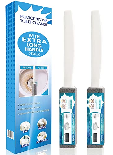 Pumice Stone For Toilet Bowl Cleaning With Extra Long Handle, Remove Limescale Stains, Hard Water Rings, Calcium Buildups, Iron And Rust, Also Suitable For Cleaning Tile/Bath/Sink/Pool/Grill, 2 Pack #TOP13