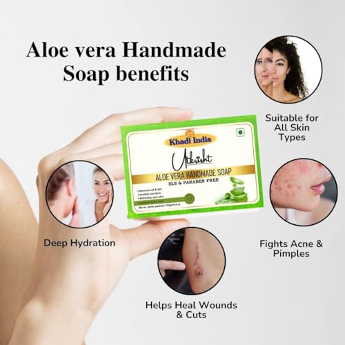 Image of Khadi Aloe Vera Handmade Bathing Soap Bar 125g (Pack of 2) | Natural & Herbal | Deep Hydration, Fights Acne & Pimples, Heals Wounds | Soft, Glowing & Brightening Skin | All Skin Types