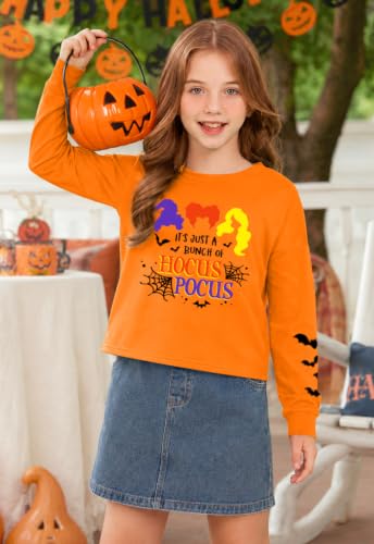 Image of BesserBay Girls Halloween Crop Tops Orange Print Spooky Shirt 6-14 Years
