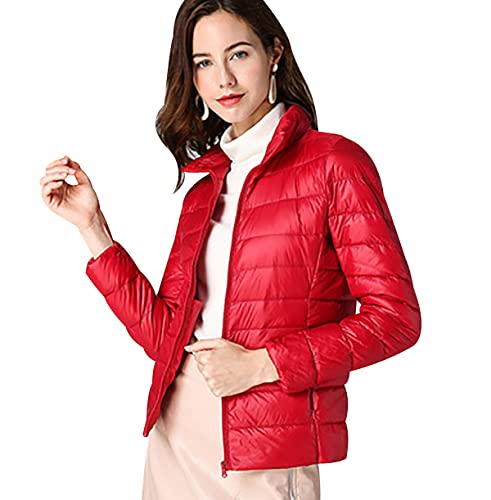 OADOBKICE Chaqueta Invierno para Mujer Abrigos Mujer Chaqueta Plumón Ligera Mujer Capucha Chaqueta Plumón Plegable Abrigo Relleno Plumón Parka Chaqueta Acolchada Capucha Collar Pie Rojo Grande XL