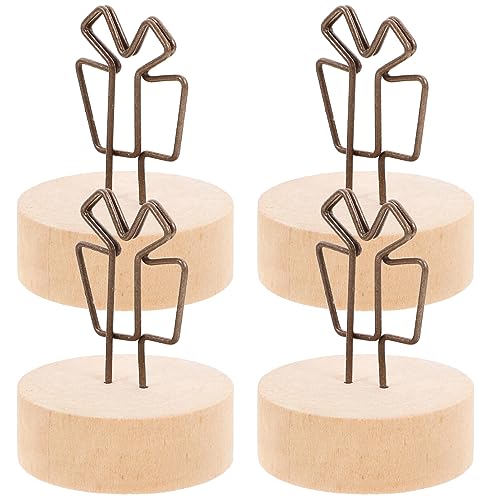 MAGICLULU 4pcs Wooden Iron Photo Clip Stand Table Number Holders for Birthday Wedding Decorative Picture Holders