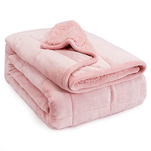 Anjee Sherpa Fleece Weighted Blanket for Adults, Extra Warm Fluffy Blanket with Ultra-Soft Flannel and Cosy Plush Sherpa for Winter,15 lbs Double-Sided Heavy Blanket, 150 x 200cm 6.8kg Pink