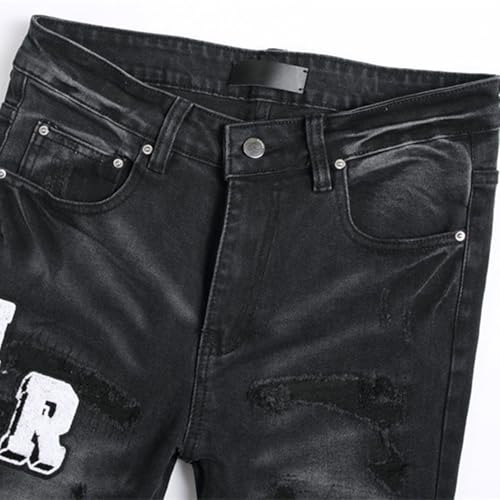 Distressed Straight Fit Jeans, Vintage Wash Jeans, Slim Fit Stretch Classic Straight Jeans with 5 Pockets, for Womens Mens,383