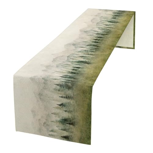 Image of Watercolor Forest Table Runner,Watercolor Woodland Forest Mountains Rustic Dining Table Ruuner Home Kitchen Party Living Room Table Decoration 13x72 inch