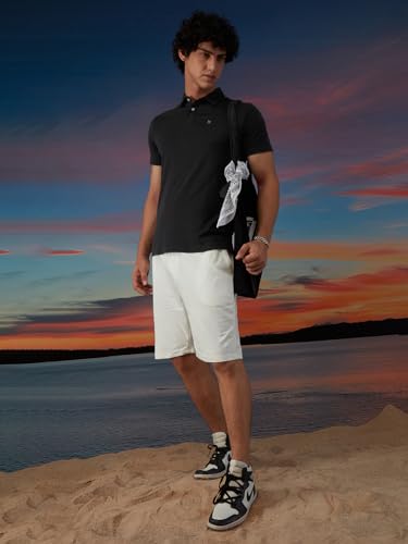 Image of Men's Solid Cotton Polo Collar Casual Slim Fit T-Shirt | Black Solid Polo Collar Cotton T-Shirt (MTS9BK77 X-Large)
