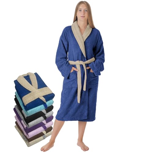LEBENGOOD Albornoz Mujer 100% Algodón Rizo Americano 450 gsm   Bata de Baño para Ducha, Suave, Absorbente, Unisex, OEKO TEX® (BicMuj Navy, M)