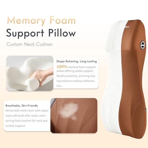 Image of FLORICH Memory Foam Seat Cushion for Car and Lumbar Support Headrest Pillow Ergonomic Car Seat Back Support Neck Pillow for Driving Truck Driver Seat Cushion Lumbar Pillows for Back Pain Relief, Brown
