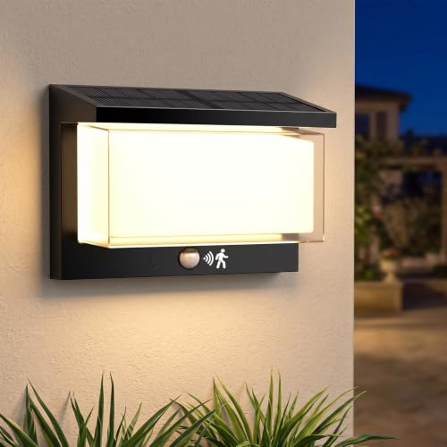 SKUTZTEK Aplique led exterior con sensor de movimiento, aplique de pared exterior impermeable IP65, aplique interior 3000K, 3 modos lámpara LED exterior con sensor de movimiento para jardín y terraza