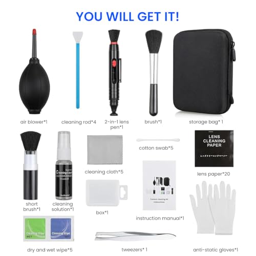 Image of ZORBES Professional 14-in-1 Camera Cleaning Kit, Camera Cleaning Travel Kit for DSLR Camera Canon Sony Nikon, Ideal for Cleaning Lenses, Cameras, Filters, Displays, Monitors, Game Consoles, Keyboard