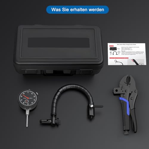 AccuGrapha Scheibenbremsrotor-Messgerät mit 0-10 mm Messuhr(0.01mm Auflösung), Auto-Bremsscheiben-Schlagfestigkeitsprüfer, Klemmschraubstock mit 360 ° Flexiblem Arm und rutschfester TPR-Gummigriff