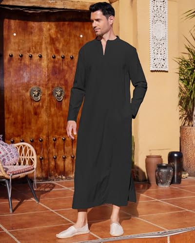 LVCBL Kaftan Thobe for Men Big And Tall Muslim Robe Mens Long Sleeve Caftan3