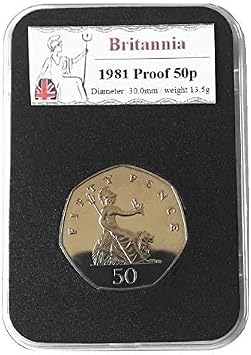 1981 Great Britain BRITANNIA BUNC Old Large Proof 50p encapsulated in Lighthouse Everslab Coin Holders