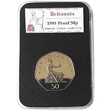 1981 Great Britain BRITANNIA BUNC Old Large Proof 50p encapsulated in Lighthouse Everslab Coin Holders