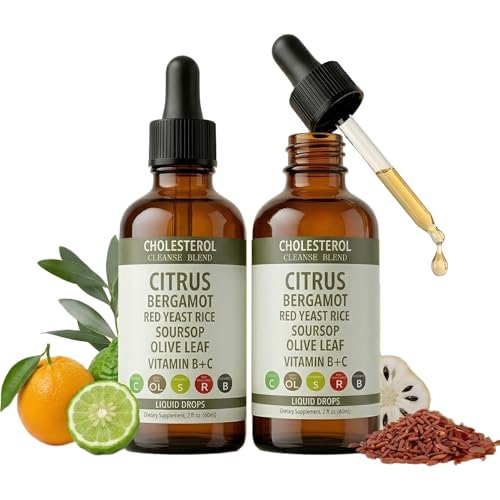 Sentk Red Yeast Rice Drops Citrus Bergamot Liquid High Absorption Cholesterol Support with Soursop Olive Leaf Vitamin B+C Natural Non-GMO Heart Health Antioxidant Liquid Supplement 2 Fl Oz *2 Pack