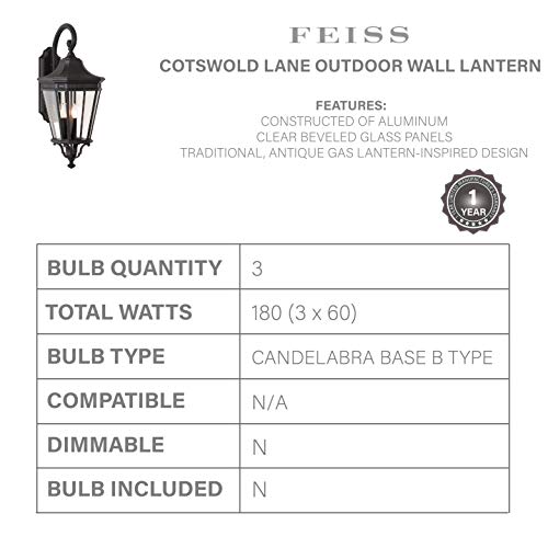 Image of Generation Lighting OL5404BK Cotswold Lane Outdoor Wall Lantern Aluminum Approved for Wet Locations in Traditional Style-1, 1-Light, cETL Listed, Safety Rated for Wet Locations
