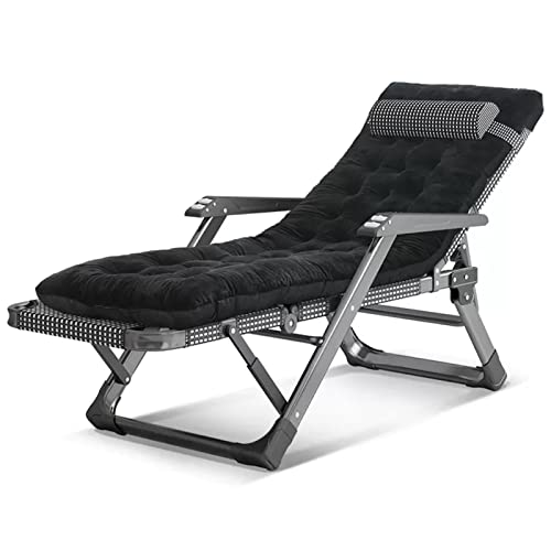 Tumbona extra ancha para exteriores con cojín acolchado y reposapiés, cómoda reclinable para camping, patio, césped, playa, silla plegable ajustable para relajación