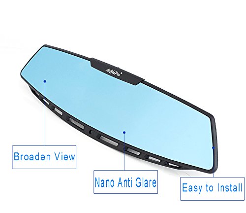 Yoolight Car Rear View Mirror, 12" Wide Angle Universal Curve Convex Rearview Mirror Interior Clip On Original Mirror (Blue Mirror) #TOP2