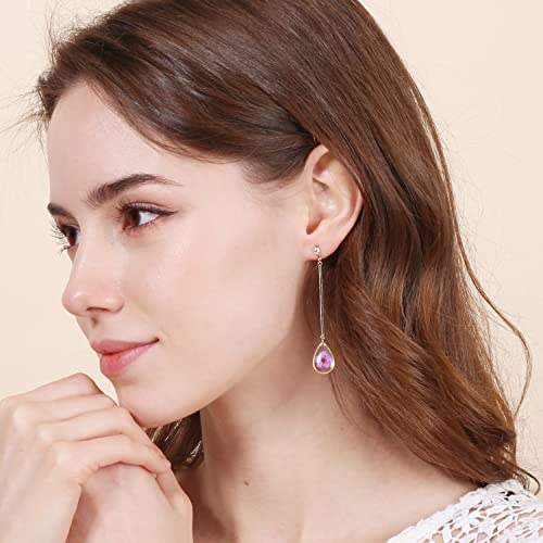 BONALUNA Pressed Flower Yellow Gold Plated Tear Dangle With Cubic Zirconia Titanium Post Back Earrings2