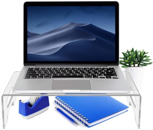 Image of Parikshit Sublimation Acrylic Computer Monitor Riser Stand Holder organizor for Table Clear Desktop Laptop pc Printer tv Stand Holder (16 X 8 X 3 INCH - Style 2)