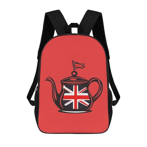 England Tea Lover Travel Backpack 17 Inch Casual Daypack Shoulder Bag with Adjustable Shoulder Straps