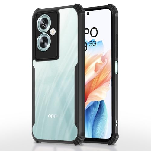 Image of Pikkme Oppo A79 5G Back Cover | Crystal Clear Transparent Back | Ultra Hyrbid | Full Camera Protection | Raised Edge | Bumper Back Case (Black)